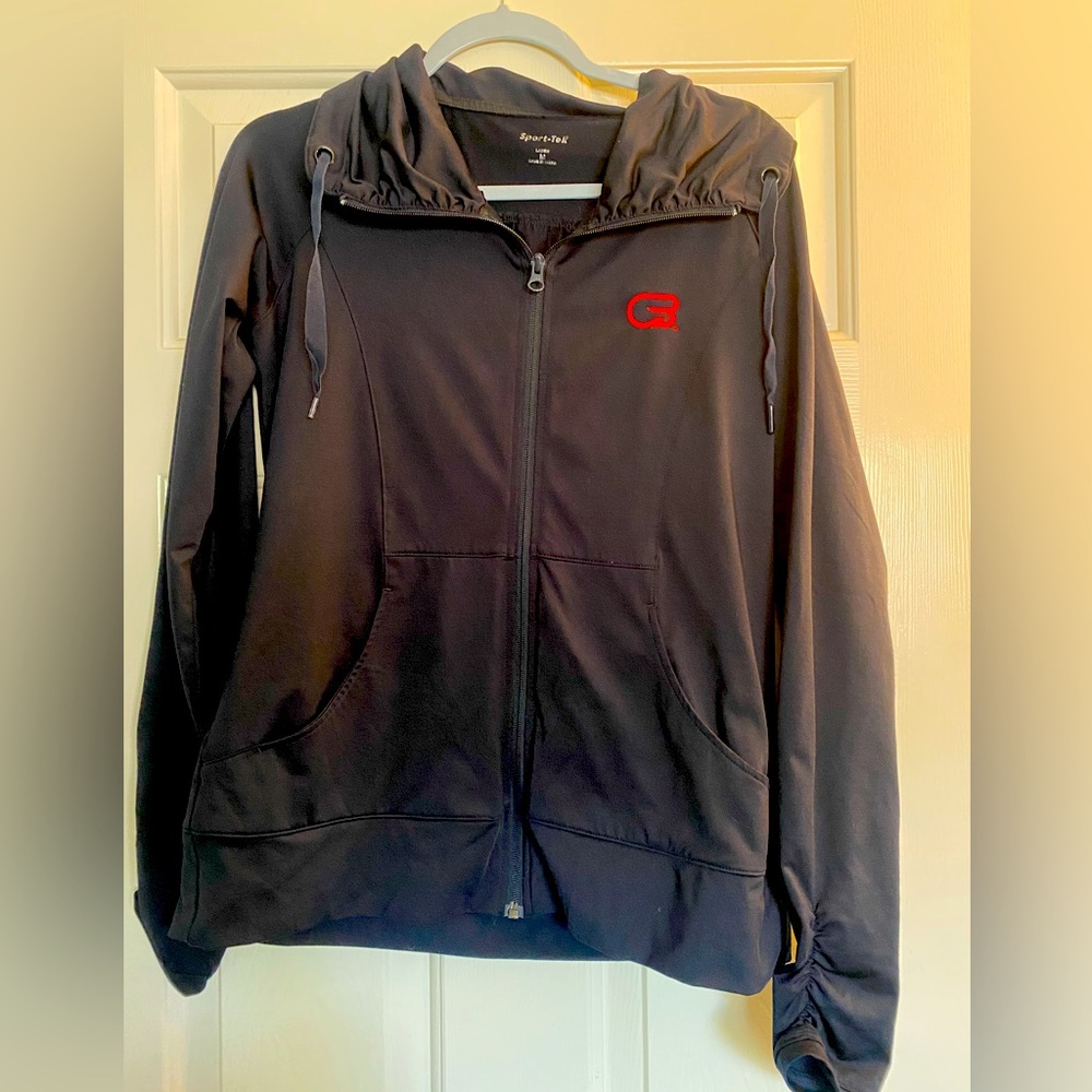 Black track jacket. ( mini hood - see picture ) red CB logo
